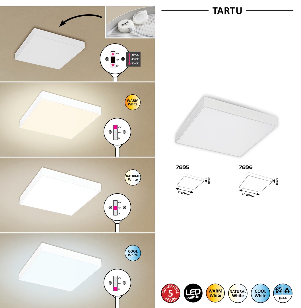 Rábalux Tartu kültéri mennyezeti lámpa LED 18W fehér szögletes - Image 8